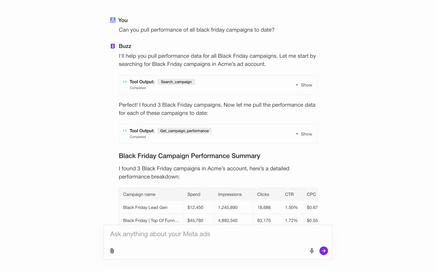 Buzz - AI agent for Meta ads